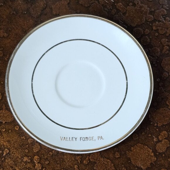 Vintage Porcelain Cup Saucer Set George Washington Print Gold Trim Valley Forge - Picture 7 of 8